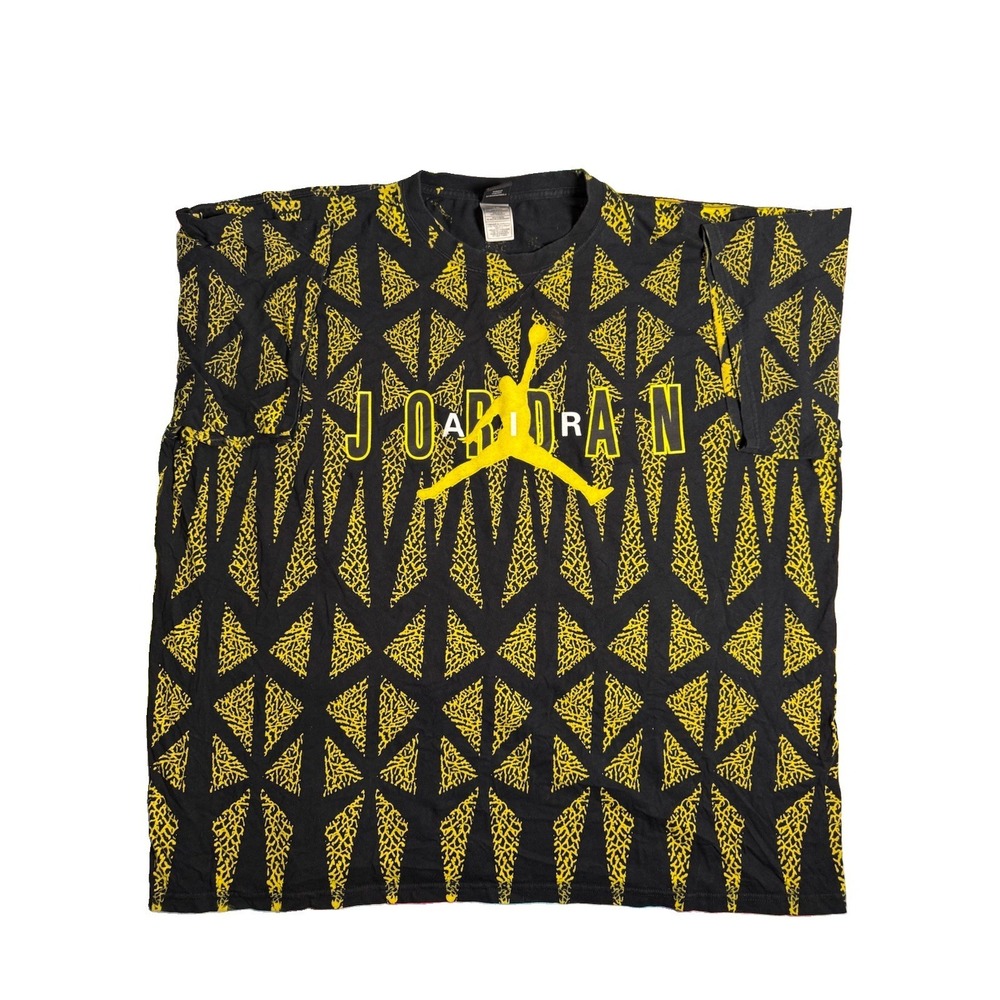 Vintage Jordan T Shirt Mens 3XL Black Yellow All Over Elephant Print Air Jordan